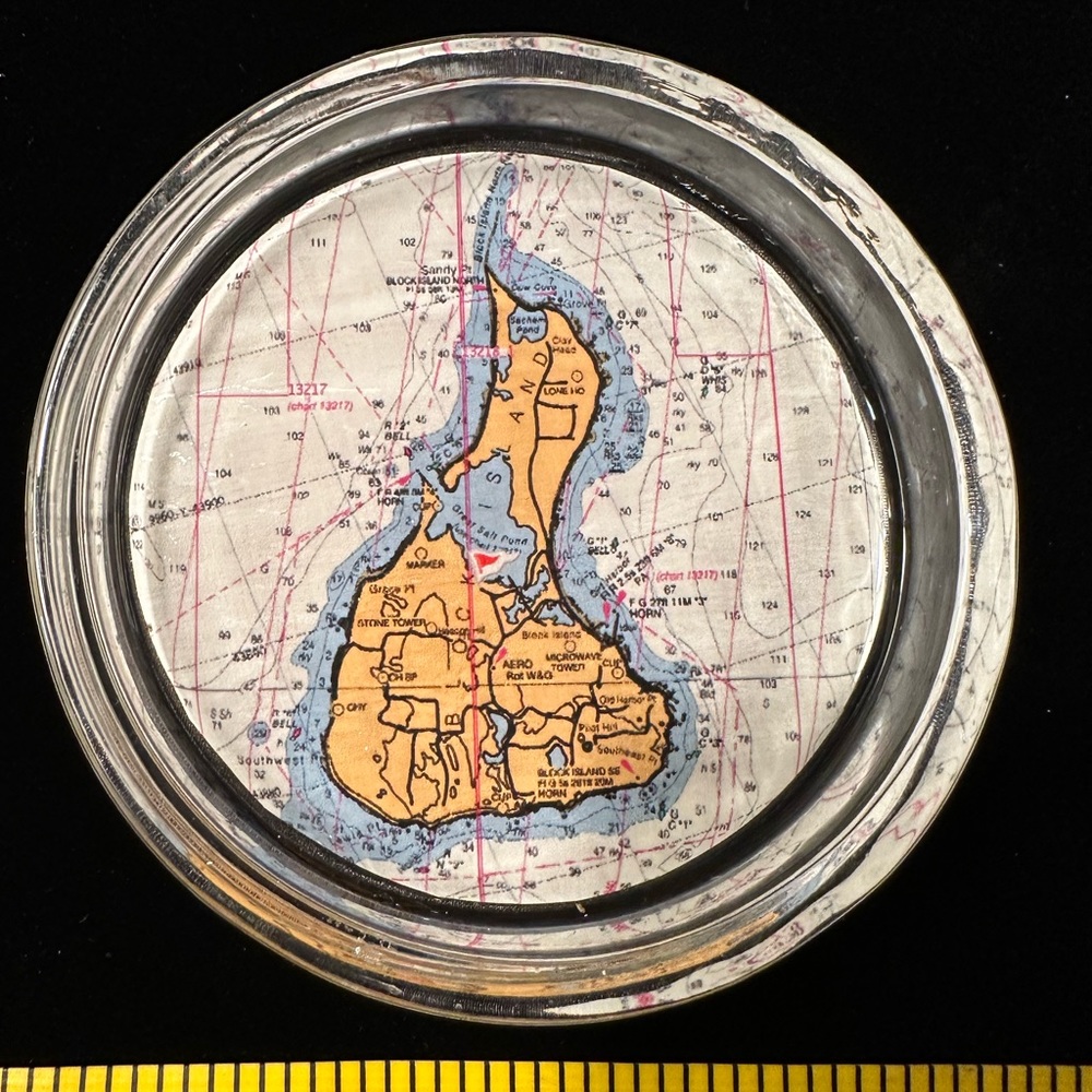 Block Island glass ring dish/coaster decoupage. Hand crafted